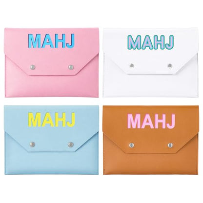 Leather Mahjong Card Holder Clutch Card Pouch Mahjong Accessory 8x6inch Protective Cover Case with Secure Closure Ideal Gift for Lover Playing Game Night(4 Pcs,Pink,Blue,Yellow,White) - color: Pink,blue,yellow,white