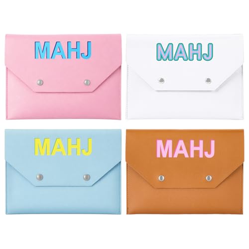 Leather Mahjong Card Holder Clutch Card Pouch Mahjong Accessory 8x6inch Protective Cover Case with Secure Closure Ideal Gift for Lover Playing Game Night(4 Pcs,Pink,Blue,Yellow,White) - color: Pink,blue,yellow,white