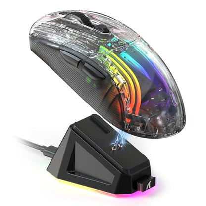 ATTACK SHARK X2 Pro Wireless Gaming Mouse with RGB Charging Dock,Tri-Mode PC Gaming Mice 2.4G/Bluetooth/Wired,Noiseless Mouse RGB Backlit,Transparent Shell,PixArt 3212 4000 DPI,for Win/MAC,Black - color: Black PRO