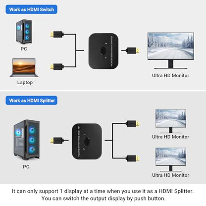 HDMI Switch 4k@60hz Splitter, Suceem Bi-Directional HDMI Switch Splitter 2 in 1 Out Support 4K@60Hz 2K@120Hz for PS4/3 HDTV Xbox Fire Stick - size: 4K60Hz