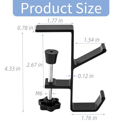 Desk Mount Bag Holder Hook Clamp-On Backpack Hanger Portable Desk Mount Headphones Holder Reduce Desk Clutter for Table Desk, Under Counter (Black) - color: Black