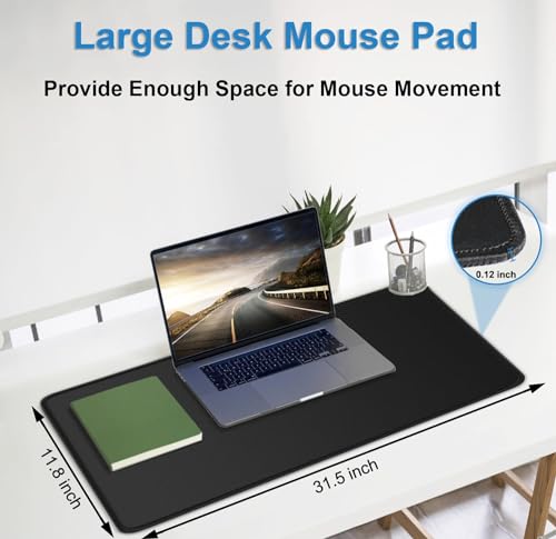 Mouse Pad Gaming, Extra Large Mousepad with Stitched Edges, Premium Microfiber Cloth Surface, Waterproof Non-Slip Base Keyboard Big Desk Mat for Home Office Gaming, 31.5 x 11.8 in, Black - color: Black, size: 31.5L x 11.8W inches