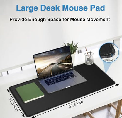 Mouse Pad Gaming, Extra Large Mousepad with Stitched Edges, Premium Microfiber Cloth Surface, Waterproof Non-Slip Base Keyboard Big Desk Mat for Home Office Gaming, 31.5 x 11.8 in, Black - color: Black, size: 31.5L x 11.8W inches
