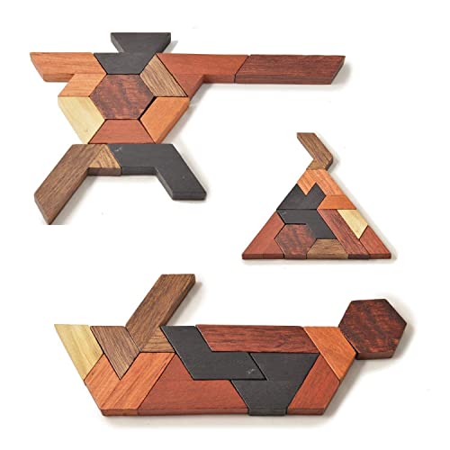 KINGZHUO Hexagon Tangram Puzzle Wooden Puzzle for Children and Adults Challenging Puzzles Wooden Brain Teasers Puzzle for Adults Puzzles Games Family Portable Brain Games Tangrams for Adults