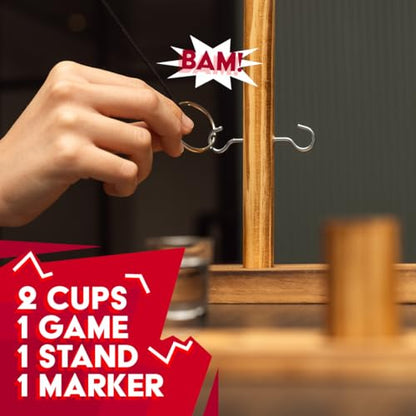 Ring Swing Game Set – Wooden Ring Toss Game with Shot Glasses for Indoor & Outdoor Parties, Fun Party Game for Adults & Family