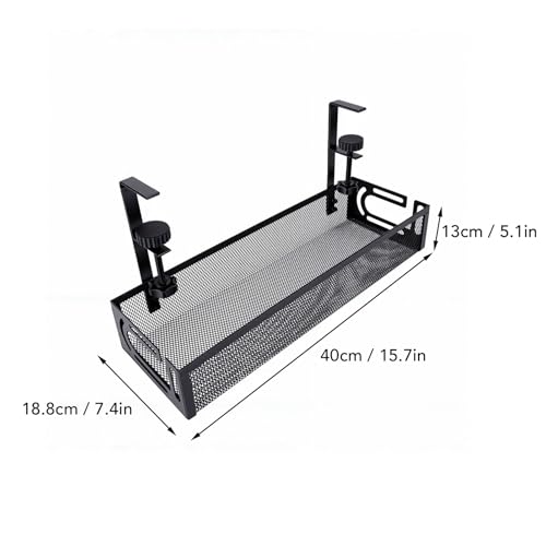 AUNMAS Under Desk Cable Management Tray Cord Organizer with Clamp for Home Office Standing Desk No Tools Needed Adjustable Mount Carbon Steel Mesh (L Black)