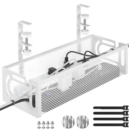 Under Desk Cable Management Tray, 15.7'' No Drill Steel Desk Cable Organizers, Wire Management Tray Cable Management Rack (1 Pack-White) - color: 1 Pack-15.7"-White
