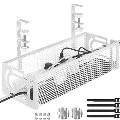 Under Desk Cable Management Tray, 15.7'' No Drill Steel Desk Cable Organizers, Wire Management Tray Cable Management Rack (1 Pack-White) - color: 1 Pack-15.7"-White