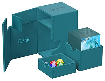 Ultimate Guard Flip'n'Tray 100+, Deck Case for 100 Double-Sleeved TCG Cards + Dice Tray, Petrol, Independent Magnetic Closure & Microfiber Inner Lining - color: Petrol