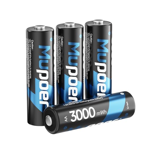 Mupoer Rechargeable AA Batteries 4 Count,Lithium Battery A 1.5V 3000mWh,Double A Rechargeable Battery,Pilas Recargables AA,Li ion Two A Batteries for Blink Xbox Long Lasting Blue - size: Only 3000mWh 4AA Batteries