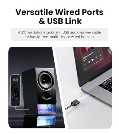 Edifier R20BT Computer Speakers, Touch Controls, AUX & USB-C Inputs, Black | 2.75" Full-Range Drivers, Bluetooth 6.0, Headphone Jack, Custom Ambient Light & Sound Profiles via APP - color: Black
