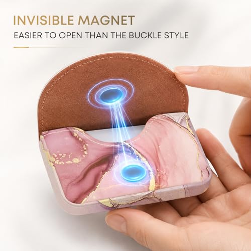 Business Card Holder，PU Leather Business Card Case for Purse，Pocket Travel Name Card Case Holder Wallet for Men Gift，Portable Magnetic Business Card Carrier Pink Marble - color: Pink Marble