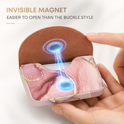 Business Card Holder，PU Leather Business Card Case for Purse，Pocket Travel Name Card Case Holder Wallet for Men Gift，Portable Magnetic Business Card Carrier Pink Marble - color: Pink Marble