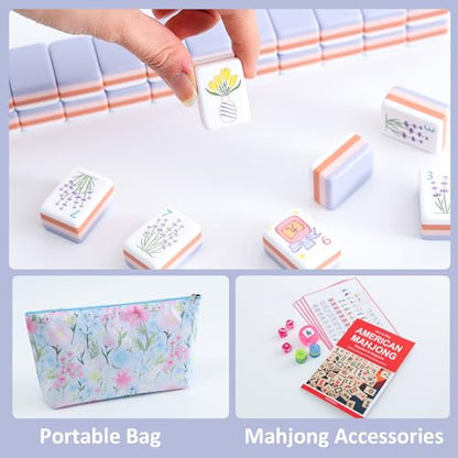 American Mahjong Tile Set,160 Light Purple Acrylic (4-Layer) Engraved Mahjong Tiles, Mahjong Tile Bag and Mahjong Accessories for Mahjong Beginner
