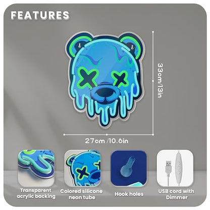 Ice Bear Neon Sign, Cool Led Sign for Wall Decor - Usb Powered, Adjustable Brightness Anime Bear Led Light for Bedroom, Bar, Pub, Party, Man Cave Decor, Unique Gift for Teenage Boys