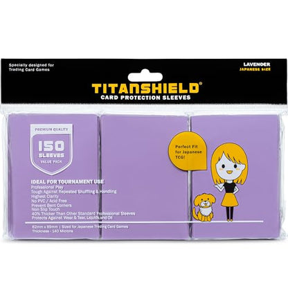 TitanShield Premium Lavender 150 Sleeves Japanese Size Card Sleeves Deck Protector Compatible with Yu-Gi-Oh, Cardfight!! Vanguard & Photocards - color: Lavender