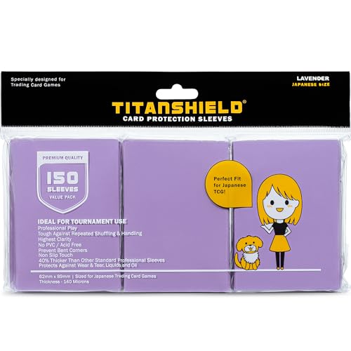 TitanShield Premium Lavender 150 Sleeves Japanese Size Card Sleeves Deck Protector Compatible with Yu-Gi-Oh, Cardfight!! Vanguard & Photocards - color: Lavender