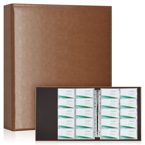 BYSTER A4 Business Card Holder Organizer, PU Leather Card Binder with 30 Pack Sleeves (600 Pockets), Card Holder Book for Credit Cards, Membership Cards, and More - Brown - color: Brown