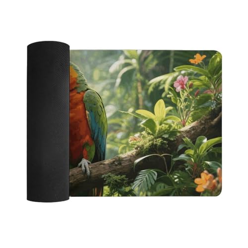 Waterproof Desk Pad Mouse Mat 24x12 Large Non-Slip Rubber Base Smooth Surface for Gaming Office Foldable Portable Rainforest Parrot Desk Protector for Laptop Keyboard Accessories