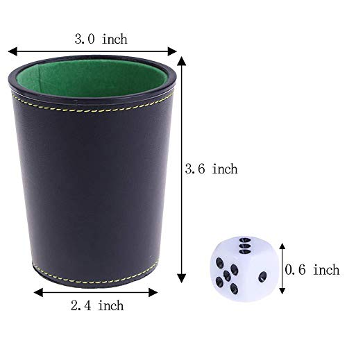 Leather Dice Cup, Quite Felt-Lined Interior, 6 Shaker Cups and 30 Dot Dices, one Carry Bag (Black and Green) - color: Black and Green