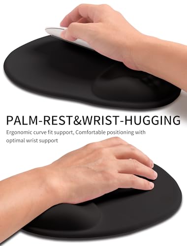 Palm-Rest and Wrist-Hugging Mouse Pad Wrist Rest, Ergonomic Wrist Support with Curve Fitting Cushioned Memory Foam for Carpal Tunnel Pain Relief, 9.9 x 8.3 Inch, Dark Night Black - color: Dark Night Black