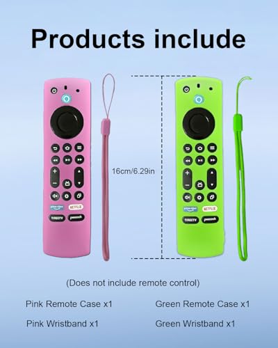 2-Pack Silicone Remote Cover for Toshiba/Insignia, Green & Pink | Soft Silicone Remote Covers with Anti-Slip Grip, Drop-Resistant Protection, Includes Lanyard, for Toshiba /Insignia Remotes - color: Green + Pink