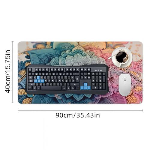 Large Mandala Design Mouse Pad, 35.4 x 15.7 Inch, Non-Slip Extended Gaming Pad, Bohemian Floral Pattern, for Office and Home Use - color: Mandala Pattern