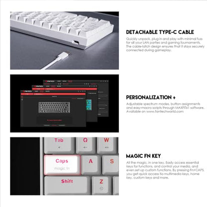 FANTECH Maxfit61 60% Mechanical Keyboard - Hot Swappable Blue Switch, White - color: BlueSW(Clicky)-White