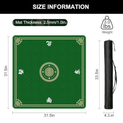 Mahjong Mat for Table, 31.5" x 31.5" Noise Reduction Non Slip Waterproof Mahjong Table Mat with Carrying Bag, Suitable for Mahjong, Poker, Board Games, Dominoes, and Card Games(Green) - color: Green