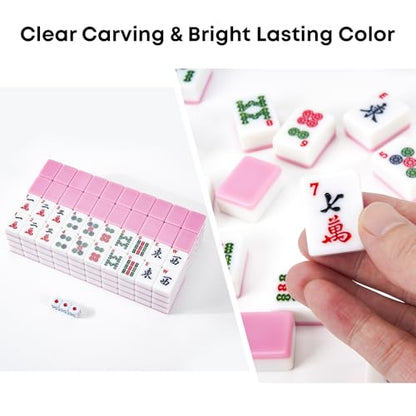 American Mahjong Tile Set, 166 Pcs 1.2" Mahjong Tiles with 3 Dices 1 Instruction, Mahjong Game Set for Adult Family & Friends Gatherings, Mahjong Lovers, Beginners (Pink) - color: Pink