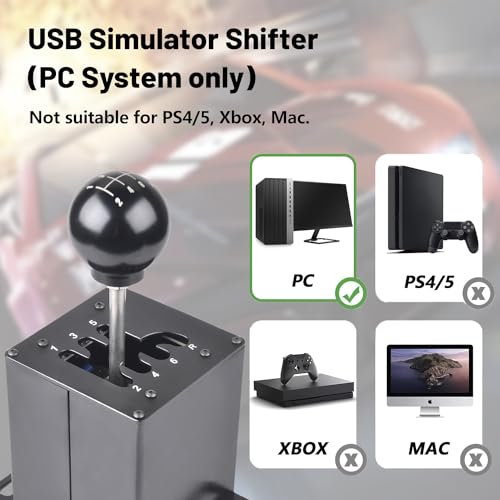 CNRAQR PC Racing Game USB Handbrake and Racing Simulator Shifter for Logitech G29/G27/G25/G920 with Thrustmaster T300RS/GT 6+R - size: Round Head 6+R