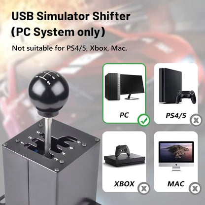 CNRAQR PC Racing Game USB Handbrake and Racing Simulator Shifter for Logitech G29/G27/G25/G920 with Thrustmaster T300RS/GT 6+R - size: Round Head 6+R