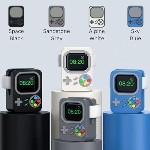 Retro Gaming iWatch Charger Stand for Ultra 2/SE/Series 10/9/8/7/6/5/4 | Stable Silicone Dock, Nostalgic Design, Nightstand Mode, Compact Charging Station (Sandstone Grey) - color: Sandstone Grey