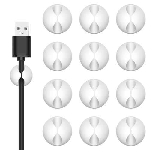 12PCS White Adhesive Cable Clips Cord Organizer for Wire Management | Residue-Free Strong Adhesive, No-Drill Install, For Charger Headphone Cords, Home Office Desk Car Nightstand, Wire Organizer - color: White