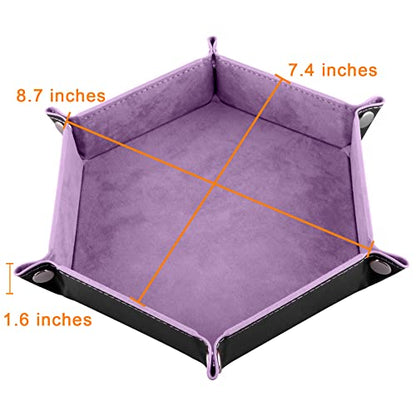 SIQUK 2 Pieces Dice Tray PU Leather Dice Trays Portable Folding Hexagon Dice Roller Tray for Dice Games Like RPG, DND and Other Table Games (Lilac, Black) - color: Lilac, Black