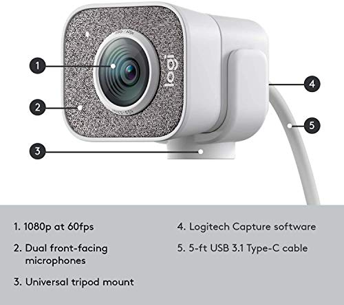 Logitech StreamCam - White - 1080P HD 60fps Streaming Webcam (Renewed)