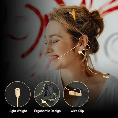 KIMAFUN Headset/Headworn Microphone Single Earset Ear-hook Over Ear Hanging Condenser Mic Compatible with Shure Wireless System Bodypack Transmitter, Ideal for Performance, Theater, Lecture - Beige D4 - size: D4 for Shure Wireless System