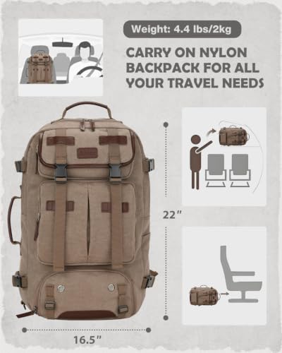 Gonex 40L Convertible Laptop Backpack, Airline Approved | 3-in-1 carry, Thick canvas, Shoe compartment, Hidden straps, Travel & Work Use - color: Coffee Brown