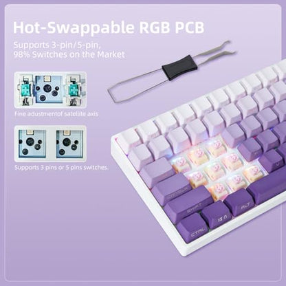 ZORNHER ZH100 Wireless Mechanical Keyboard,98% Purple Creamy Keyboard with Number Pad,Full Size Gaming Keyboard,Lighted Up PBT Dipped Keycaps,KKT Red Switches - color: Purple Gradient, size: TTC Red Switch (Linear Switch)