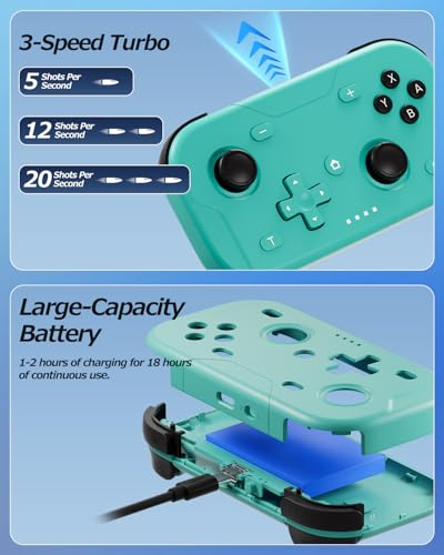 XPT Portable Mini Controller for Nintendo Switch 2/Switch 1/PC/iOS/Android/Steamdeck, Joystick Lift and Down Design,Wireless Bluetooth & Wired Gamepad with Turbo Function, 6-Axis Gyro, HD Vibration & 3D Joysticks, Home Button Wake-Up (green) - color: Gree