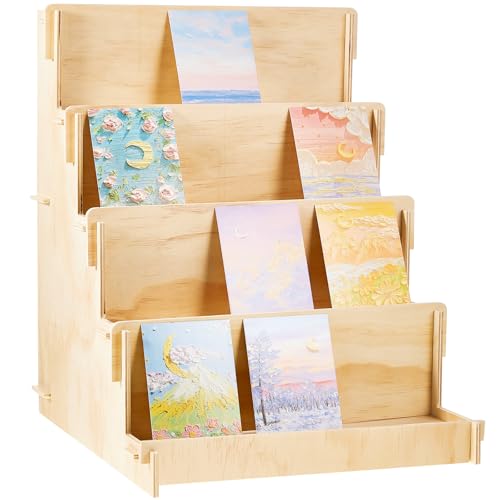 Barydat Wooden Card Display Stand Stationary Organizer Sticker Stand for Vendor Crafts Greeting Card Organizer Rack Retail Display Holder(14.57 x 14.96 x 20.47 Inch (4 Tier),Wood) - color: Wood, size: 14.57 x 14.96 x 20.47 Inch (4 Tier)