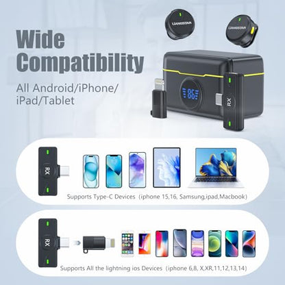 Wireless Lavalier Microphone for iPhone/Android, Mini Microphone with Charging Case Noise Canceling, 40H Battery Life, Lapel Mic with Mute Button for Video Recording, Interview, Vlog, TikTok