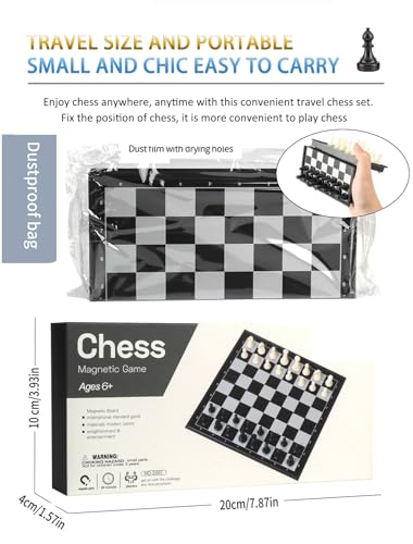 Chess Sets Travel Board Games - 7.9 Inches Magnetic Small Pocket Chess Set for Teens & Adults, Folding Portable Chess Gifts Classic 2-Player Strategy Family Game for Beginner and Professional - color: Black&white, style: X-Small / 7.9Inch