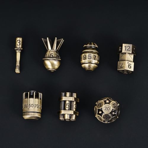 UDIXI Metal Dice Set D&D RPG Polyhedral Metal DND Dice Set Ancient Bronze | 7PCS, Bomb Shape, Solid Metal, Cool Design, Leather Pouch Packaging, for Dungeons and Dragons Role Playing Game Tabletop Game - color: Ancient Bronze