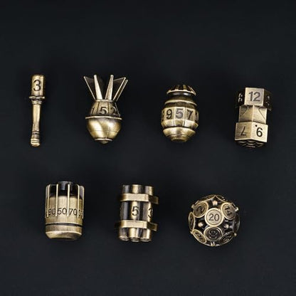 UDIXI Metal Dice Set D&D RPG Polyhedral Metal DND Dice Set Ancient Bronze | 7PCS, Bomb Shape, Solid Metal, Cool Design, Leather Pouch Packaging, for Dungeons and Dragons Role Playing Game Tabletop Game - color: Ancient Bronze