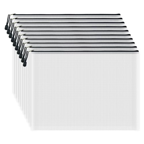10 Pcs Zipper File Bags, Waterproof Plastic Mesh Pouch for Office School, Board Game Storage Bags (A3 Size 16.9''x12'', White and Black) - color: White and Black, size: A3 Size 16.9 x 12 inch