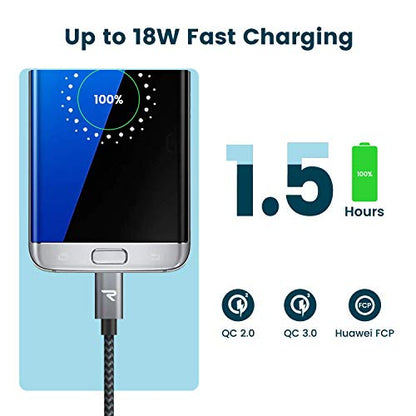 RAMPOW Micro USB Cable 6.6ft Nylon Braided Space Gray QC 3.0 Fast Charge & Sync 2.4A for Samsung Galaxy S5/S6/S7, HTC, LG, Kindle, Sony, PS4, and More - size: 6.6ft, style: 1Pack
