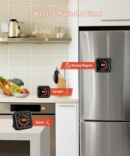 Digital Magnetic Visual Kitchen Timer, Up to 11H 59M Countdown & Count Up | USB-C Rechargeable, Large VA Display, Adjustable Volume and Brightness, Memory Recall Function for Kitchen, Classroom, Study - color: Black