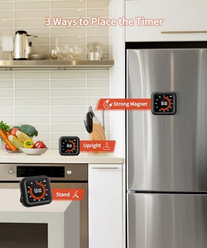 Digital Magnetic Visual Kitchen Timer, Up to 11H 59M Countdown & Count Up | USB-C Rechargeable, Large VA Display, Adjustable Volume and Brightness, Memory Recall Function for Kitchen, Classroom, Study - color: Black