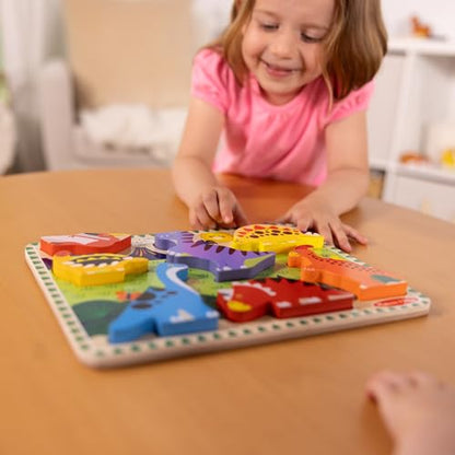 Melissa & Doug Dinosaur Wooden Chunky Puzzle (7 pcs) - FSC Certified | 7 Piece Set, Wooden Dinosaur Play Figures, Puzzle Board, Motor Skill Buiilding, Matching Play, Toddler Toys for Kids, Ages 2+ - size: 11.95 x 8.95 x 1.0, style: Dinosaur